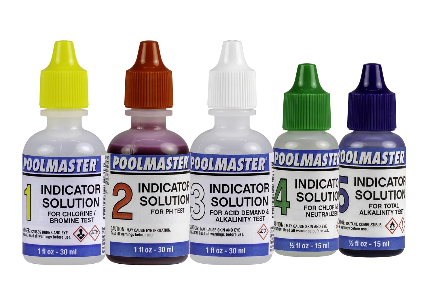 Poolmaster 23227 Replacement Indicator Solutions #1 - #5 For Spa or Swimming Pool Water Testing, Neutral, Small