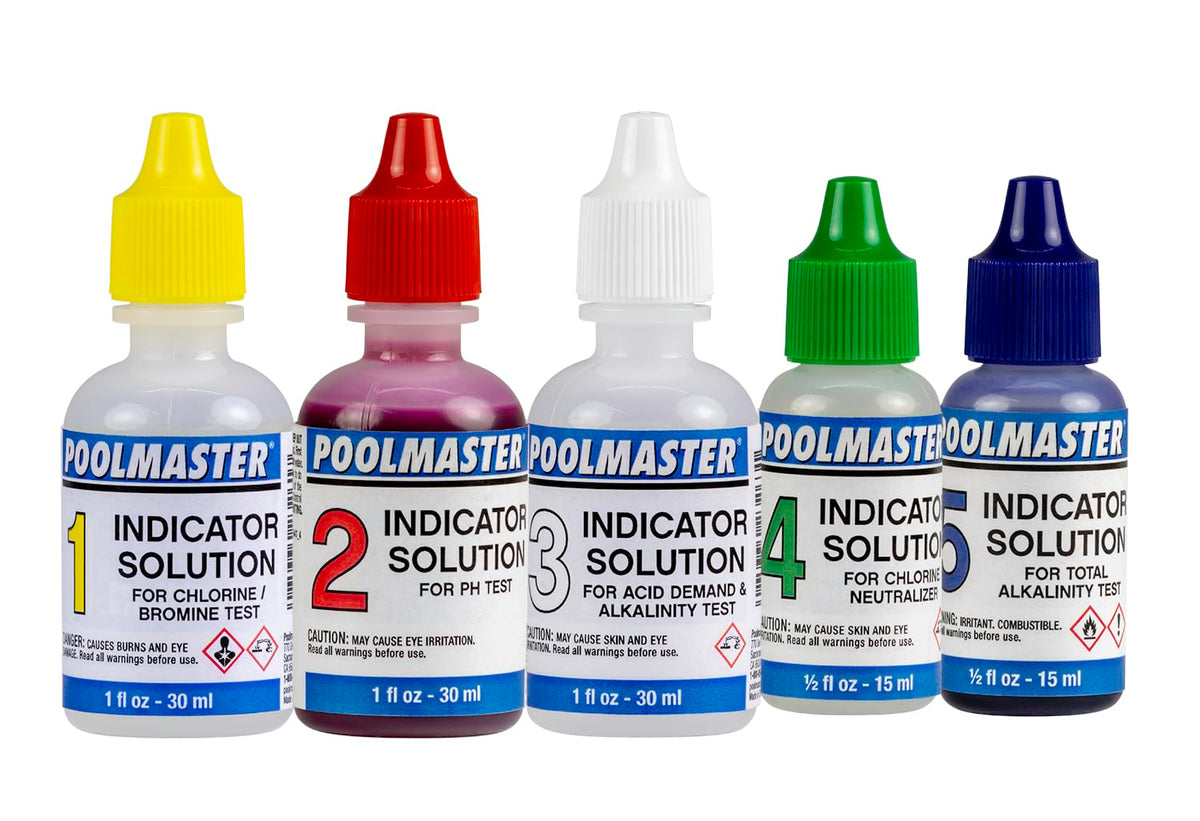 Poolmaster 23227 Replacement Indicator Solutions #1 - #5 For Spa or Swimming Pool Water Testing, Neutral, Small