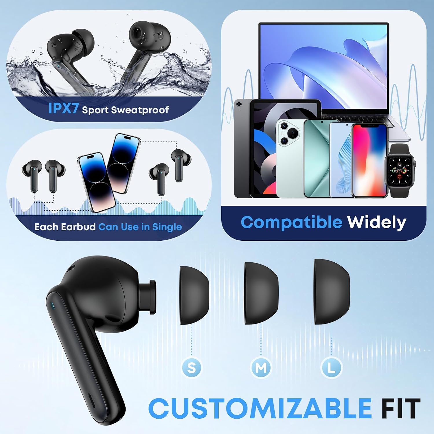 Wireless earbuds, Bluetooth 5.3 Ear buds Headphones with Digital Display