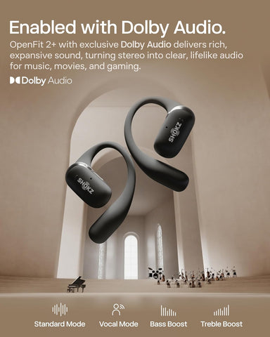 SHOKZ OpenFit 2+ Open-Ear Earbuds, Black, Dolby Audio,Wireless Charging