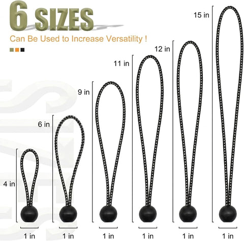30 Pack Ball Bungee Cord, Heavy Duty Bungie Cord Balls (6",Black/White)