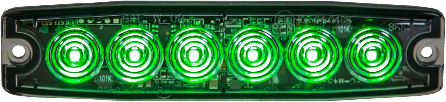Buyers Products 8892209 5 Inch Green LED Strobe Light, Ultra‑Thin Surface Mount Warning Light, 6 LEDs, 23 Flash Patterns, Aluminum Housing, IPX8 Waterproof, for Trucks and Utility Vehicles