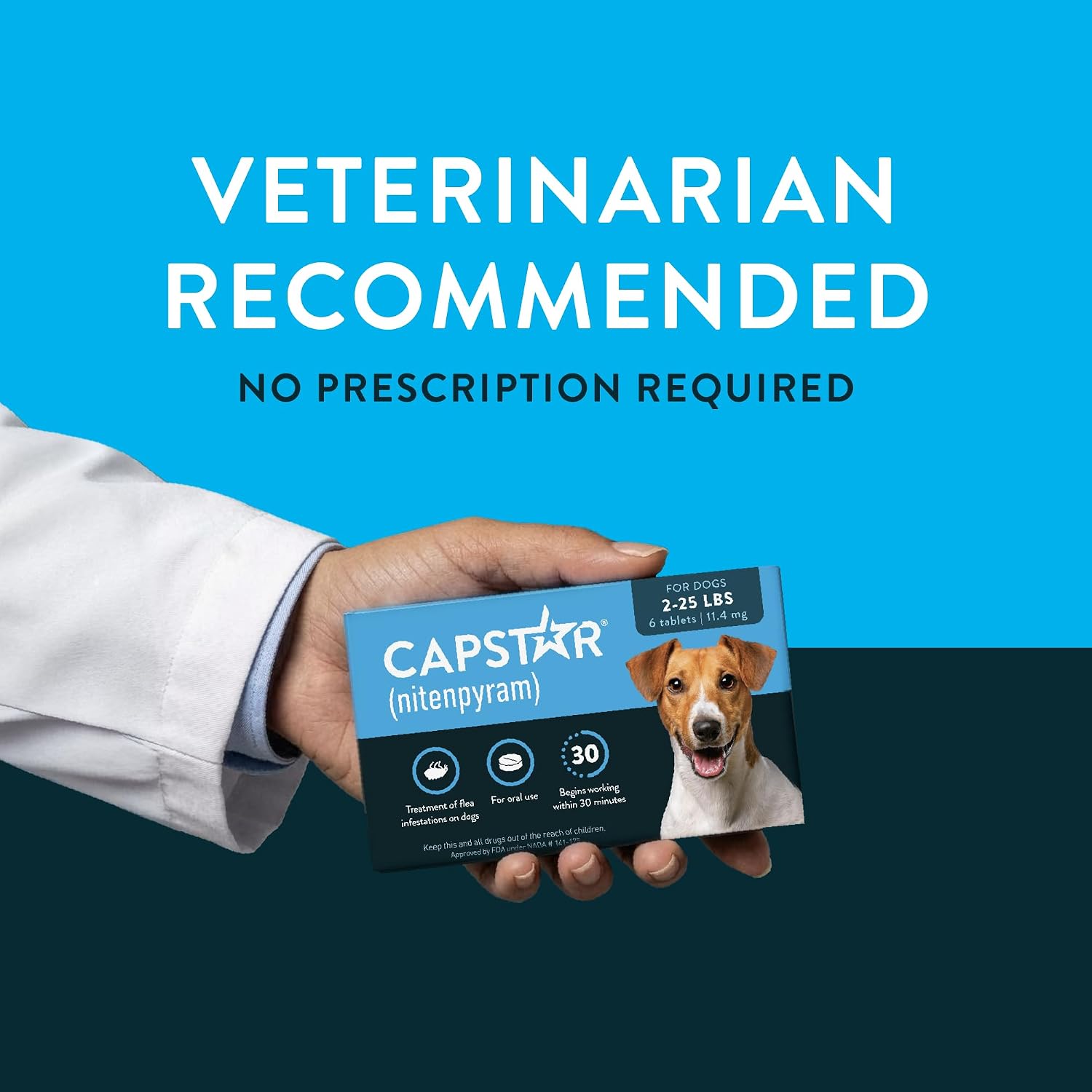 Capstar (Nitenpyram) Fast-Acting Oral Flea Treatment for Dogs 2-25 Lbs, Vet-Recommended Medication Tablets, Flea Tablets for Dogs Start Killing in 30 Minutes, 6 Doses