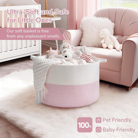 INDRESSME XXXLarge Woven Rope Blanket Basket Living Room Pink, 90L