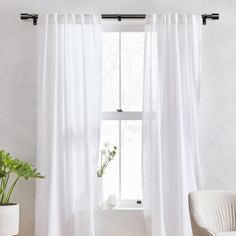 IFELS Heavy Duty Curtain Rods for Windows 48 to 84 Inch, 1 Inch Black Curtain Rods for Outdoor, Farmhouse, Bedroom, Kitchen, Living Room, Adjustable Easy Install Drapery Rod (A2,Black,30"-90")