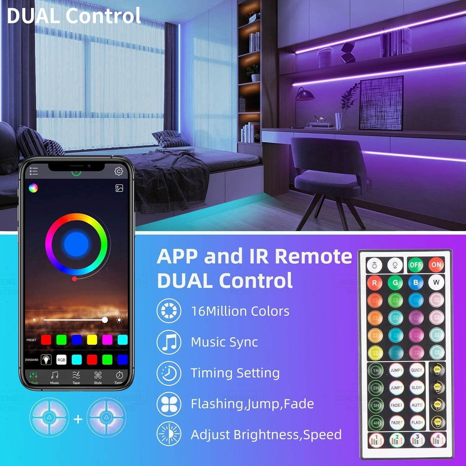 KSIPZE Led Lights for Bedroom 50ft Led Strip Lights with Remote App Control