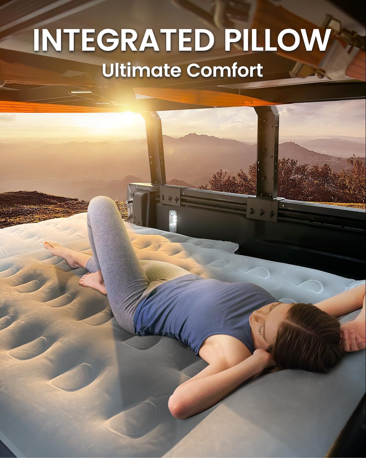 Short Truck Bed Air Mattress 5-5.5ft for Mid-Size Pickup with Tailgate Extension, Truck Bed Mattress for Tacoma Jeep Gladiator JT,Wired Air Pump, Oversized Carry Bag, Integrated Pillow