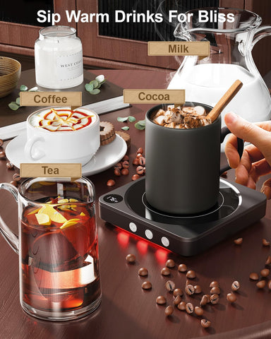House Gem Coffee Mug Warmer for Desk, Candle Warmer Plate, 12H Timer, Black