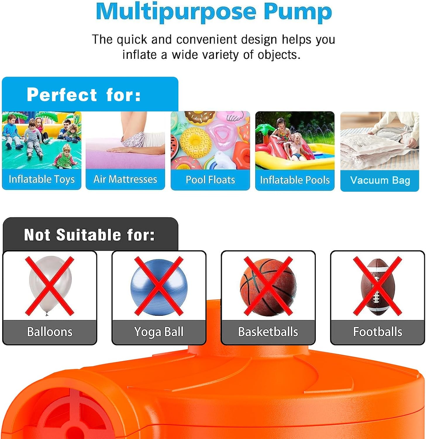 Electric Air Pump for Inflatables,Portable Quick-Fill Air Pump with 3 Nozzles,110-120V, Inflator & Deflator Pumps for Outdoor Camping, Air Mattress Beds,Boats,Inflatable Cushion,Couch,Pool Floats