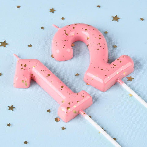 2.76 Inch Classical Pink Gold 12 Number Birthday Candles, Gold Number Candles, Cake Number Candles, Party Celebration