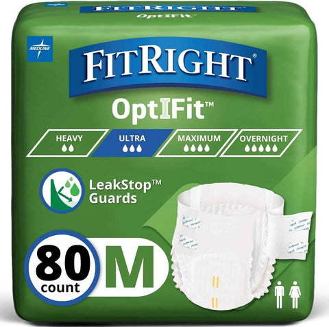 FitRight Ultra Heavy Absorbency Adult Diapers for Men & Women, Waist Size: Medium 32-44 inches, OptiFit Incontinence Disposable Briefs with Leak Protection for Seniors, 80 Count