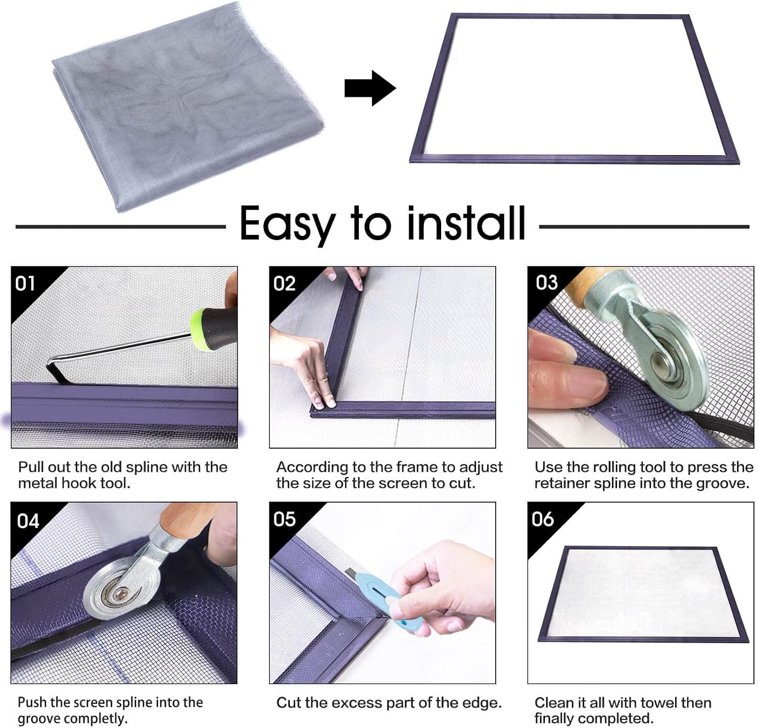 Windows Screen and Screen Door Replacement, 59"x106" Durable Fiberglass Screen Mesh- Window Screen & Sliding Screen Door Repair for Patio and Windows