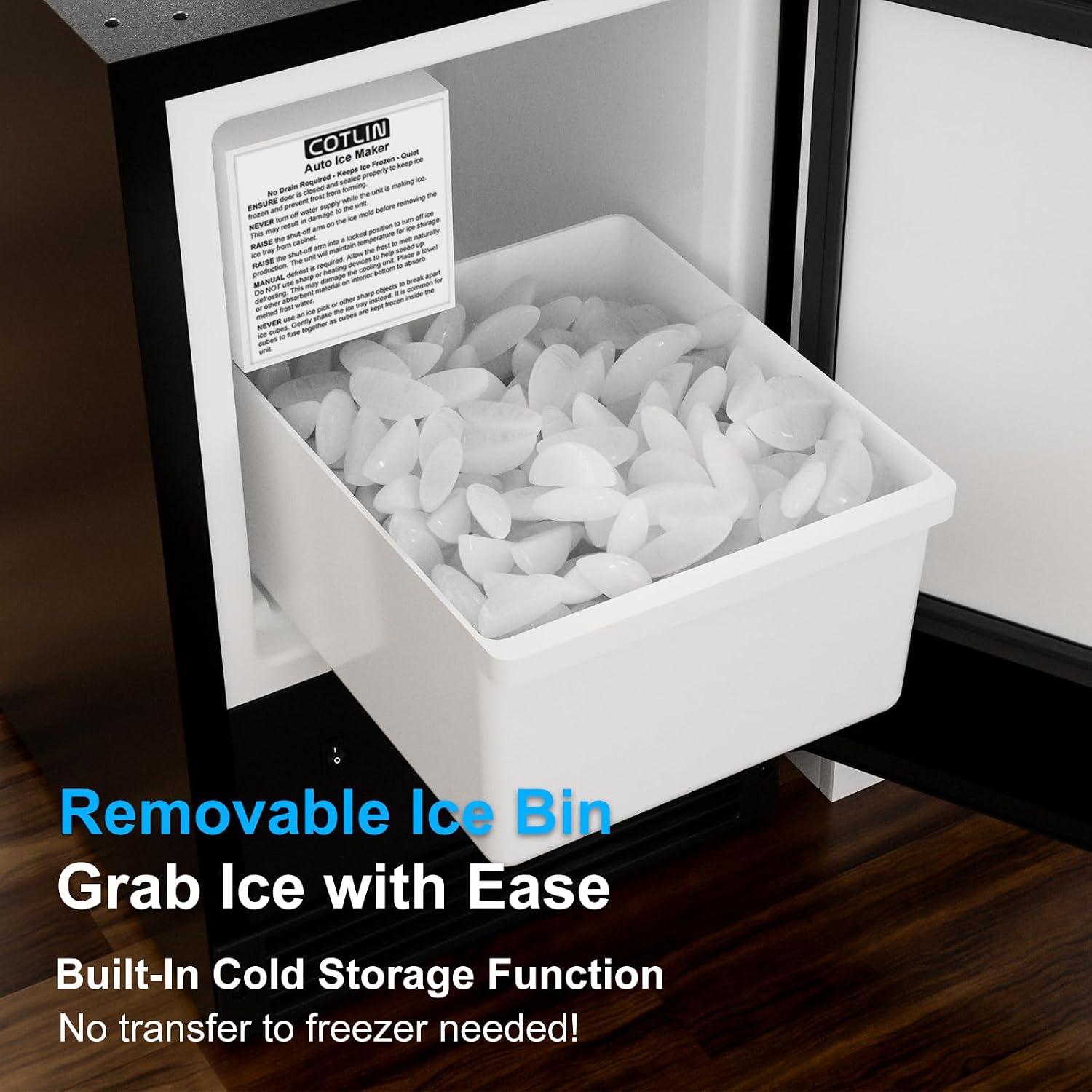 COTLIN Drainless Under Counter Ice Maker 15" W with 12LBS Storage Bin