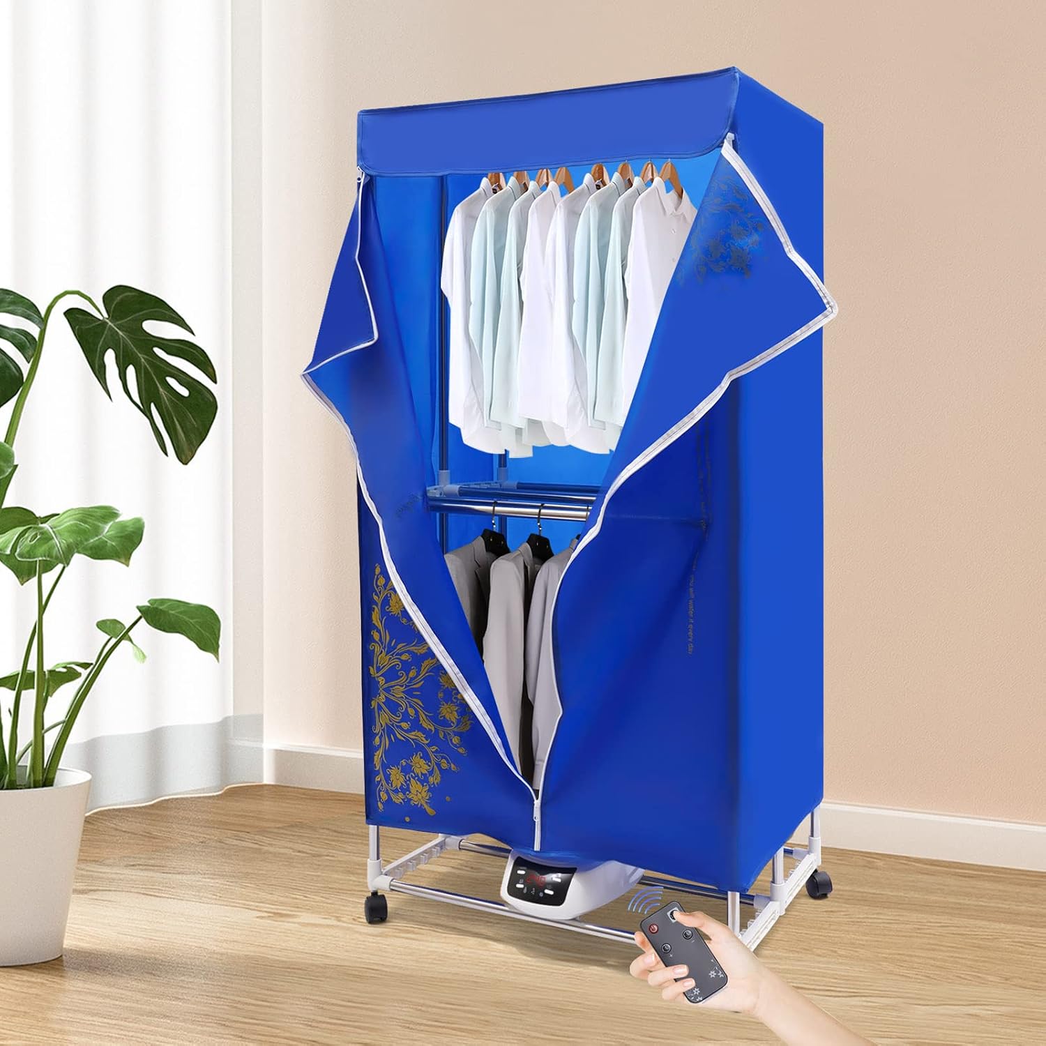 Foldable Electric Laundry Dryer, 1500W Portable Travel Dryer Machine, 66.14lbs Capacity 3 Gears Clothes Dryer Machine, 2-layer Timing Remote Control Dryer for Home, Hotel