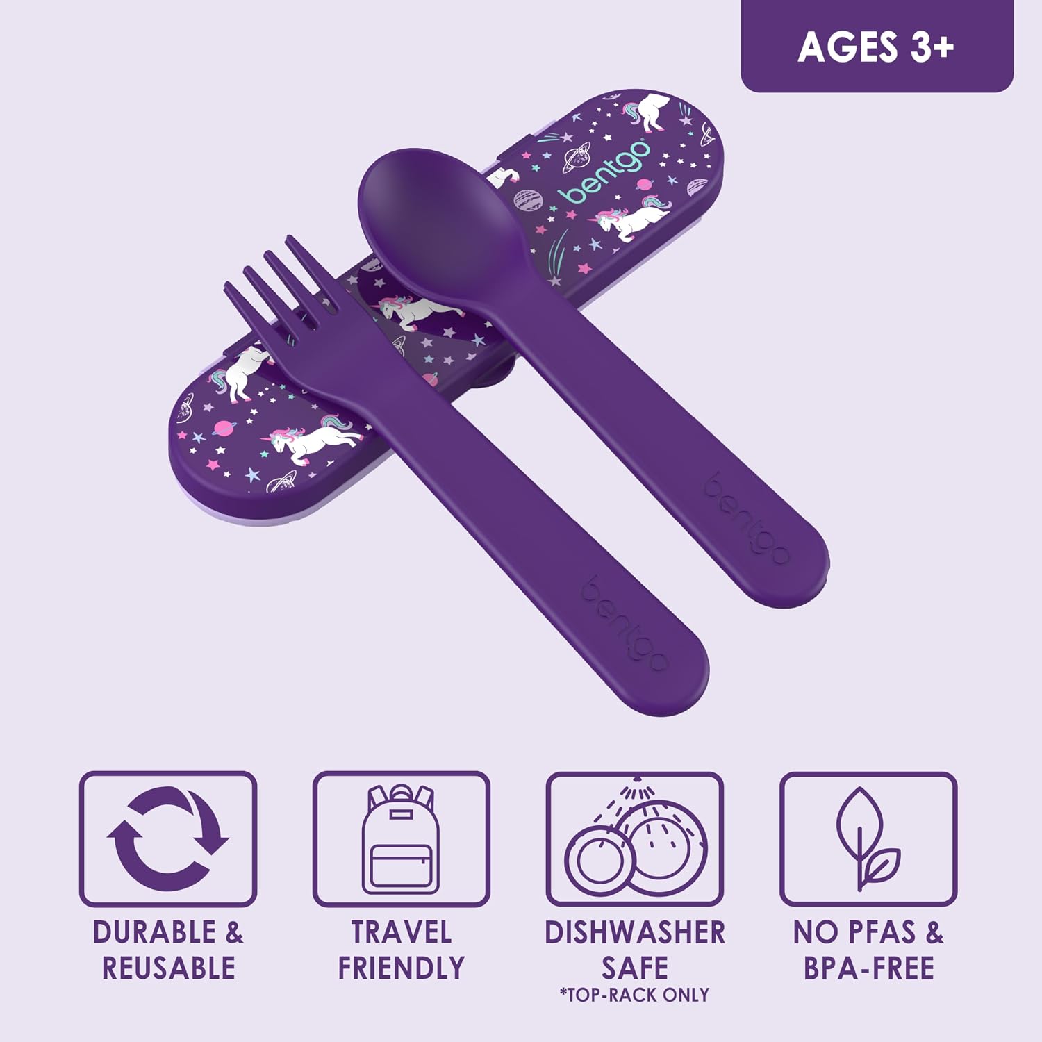 Bentgo Kids Plastic Utensil Set with Fork, Spoon, & Storage Case