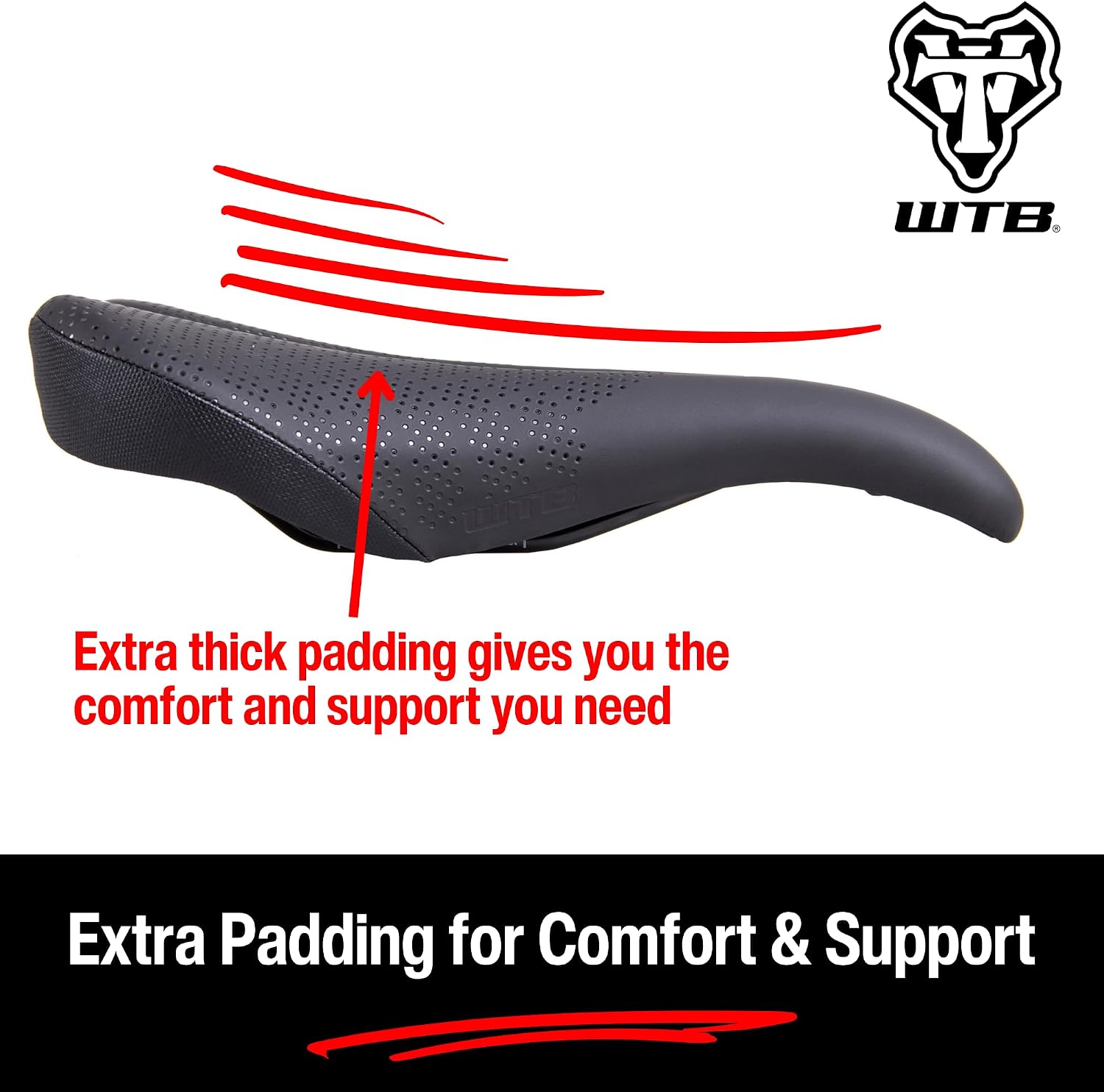 WTB Pure Mountain Bike Seat (Saddle) - Thick All-Day Comfort Padding (2 Rail Options)