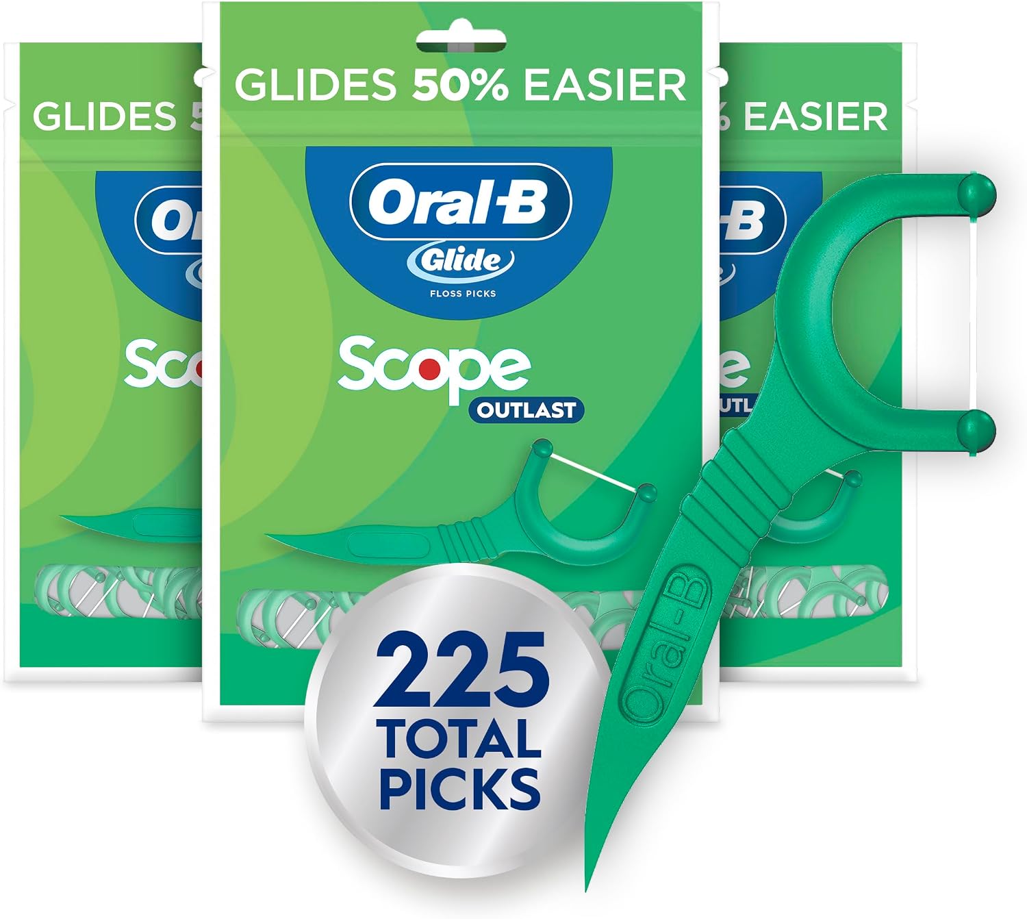 Oral-B Glide Mint Dental Floss Picks with Long Lasting Scope Flavor, 75 Count, Pack of 3