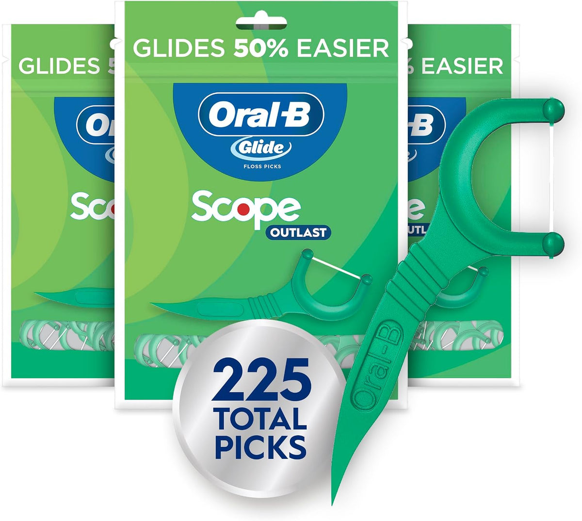 Oral-B Glide Mint Dental Floss Picks with Long Lasting Scope Flavor, 75 Count, Pack of 3