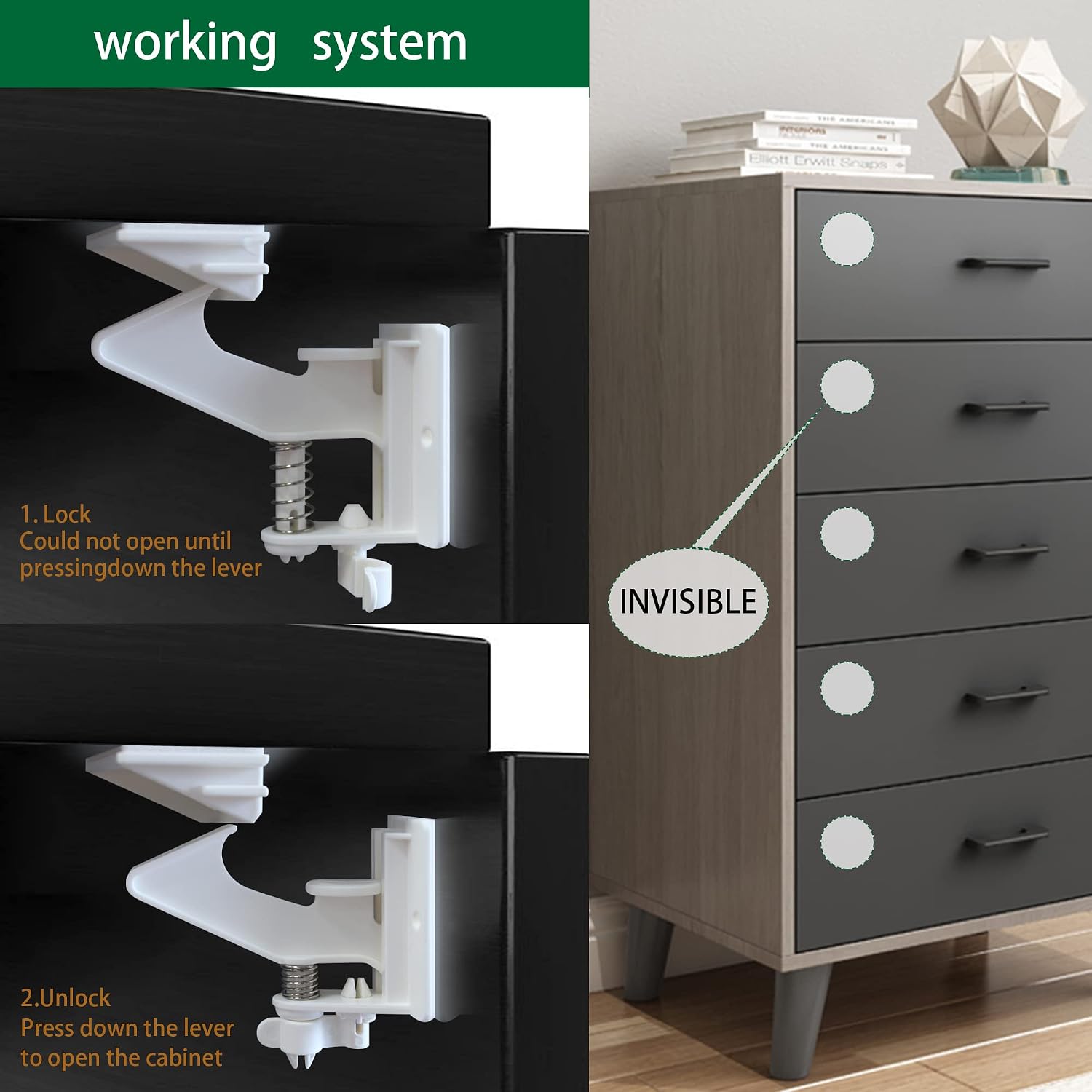 Vmaisi 20 Pack Cabinet Locks Child Safety Latches Easy Install No Drill