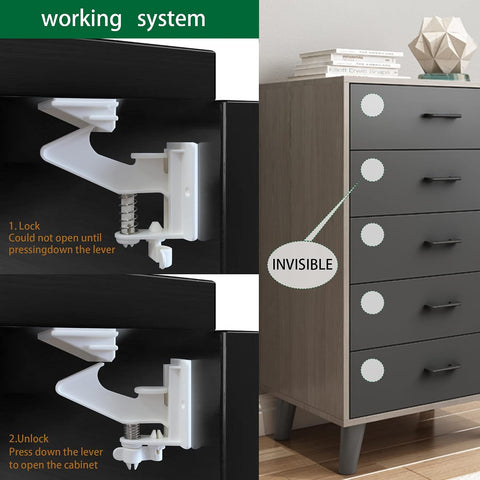 Vmaisi 20 Pack Cabinet Locks Child Safety Latches Easy Install No Drill
