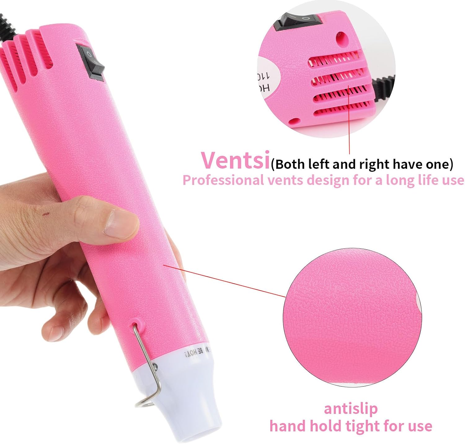 Heat Gun 300W, Handed Hot Air Gun for Crafting and DIY (Pink)