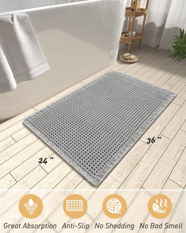 AMOAMI Upgraded Non Slip Absorbent Waffle Bath Mat 24" x 36", Light Grey