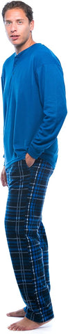 #followme Pajama Set for Men with Thermal Henley Top and Polar Fleece Pants