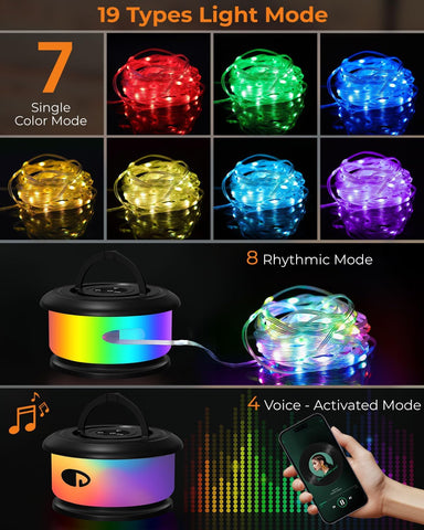 Camping String Lights, Retractable 32.8FT Rechargeable Fairy Light