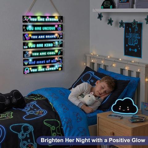FIOBEE Girls Room Decor LED Light Wood Wall Motivational Sign Art for Kids