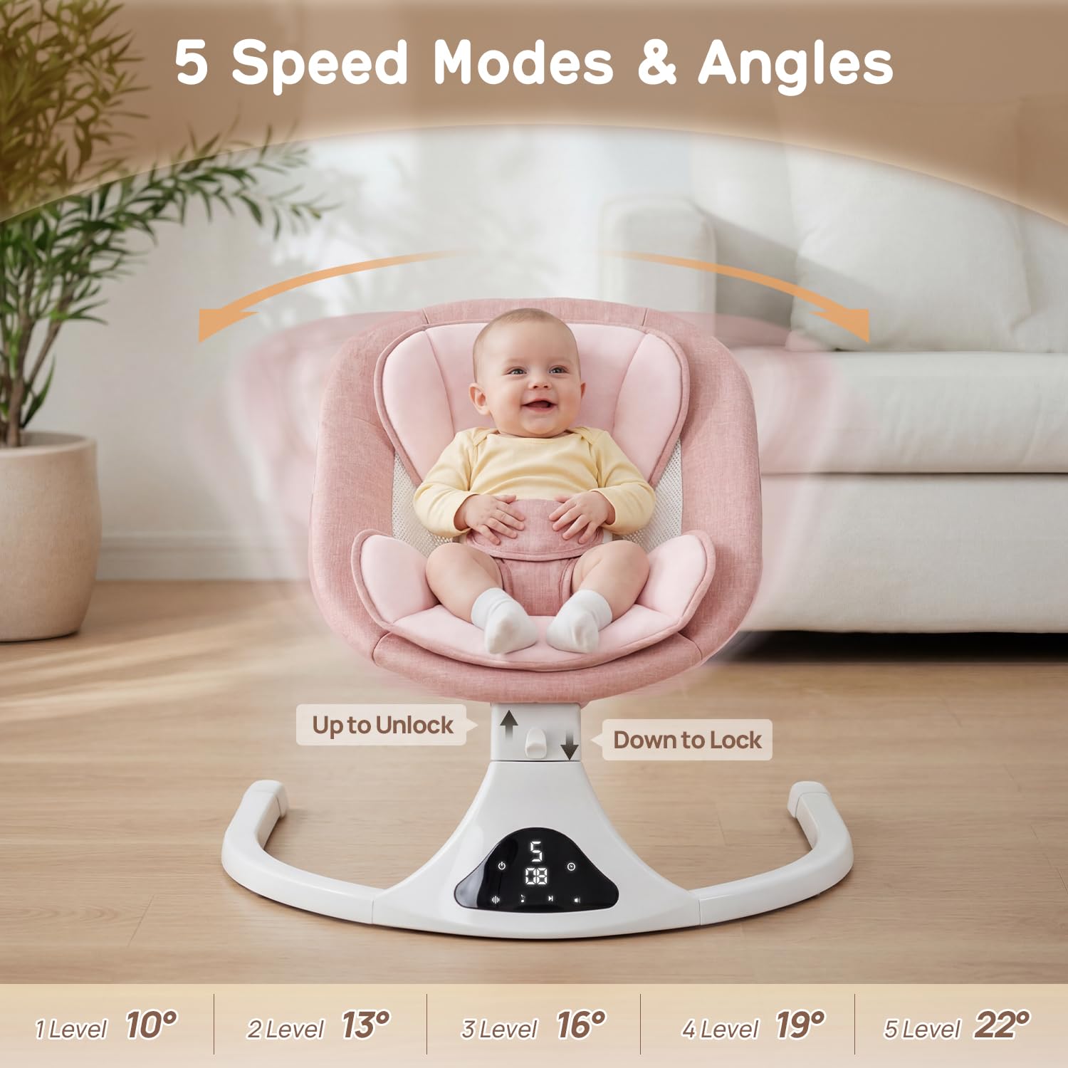 Electric Baby Swing with Remote Control,5 Speeds&Portable&Cozy(0-12M,Pink)