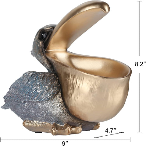 Pelican Key Holder Statues,Fun Animal Hippo Candy Dish,Candy Dish for Office Desk Unique,Modern Key Holder for Pelican Figurine,Suitability Desk candy bowl and Entry Table Decor Items(Silver