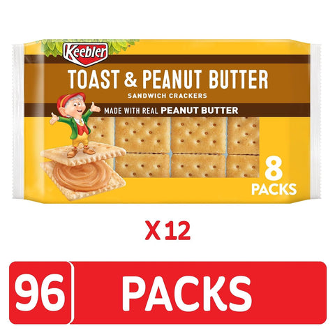 Keebler Sandwich Crackers, Single Serve Snack Crackers, Office and Kids Snacks, Toast and Peanut Butter (12 Trays, 96 Packs)