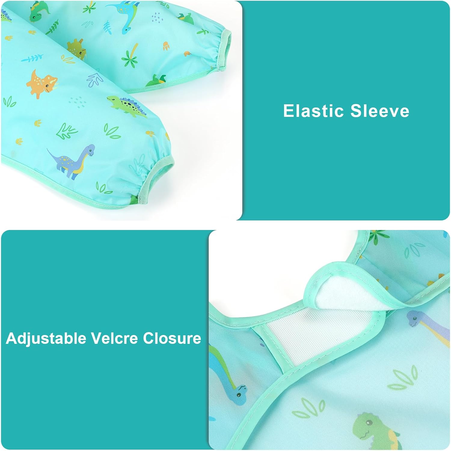Accmor 5 Pack Long Sleeve Bibs, Baby Smock Waterproof Sleeved Bib Smock for Baby Toddler 6-36 Months