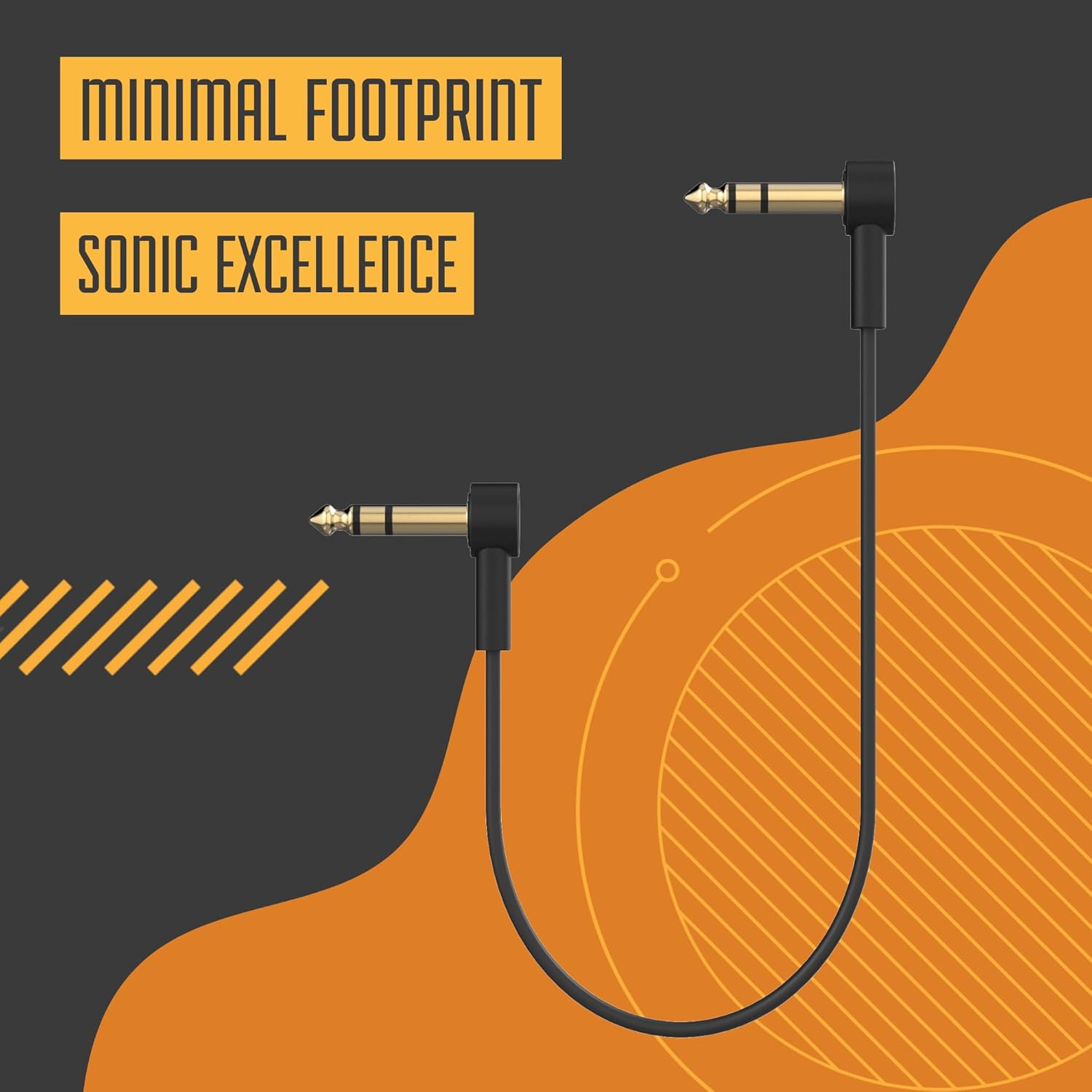 Rock Stock 1/4" Stereo TRS Flat Patch Cables - 18" Ultra-Thin, Right Angle