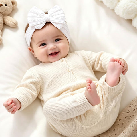 Baby Bows Headbands Soft Nylon Handmade Hair Accessories for Newborn Infant Toddler Kids (White, Large)