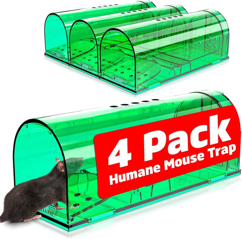4 Pcs Humane Mouse Traps Indoor for Home, Live Trap No Kill Catch & Release