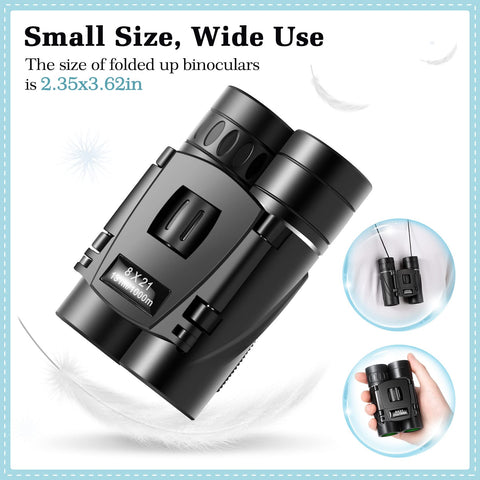 WRNRN 8x21 Mini Lightweight Binoculars, Compact Pocket Binocularsfor Adults Kids, Small Protable Binoculars for Bird Watching Travel Opera Theater Sports Scenery