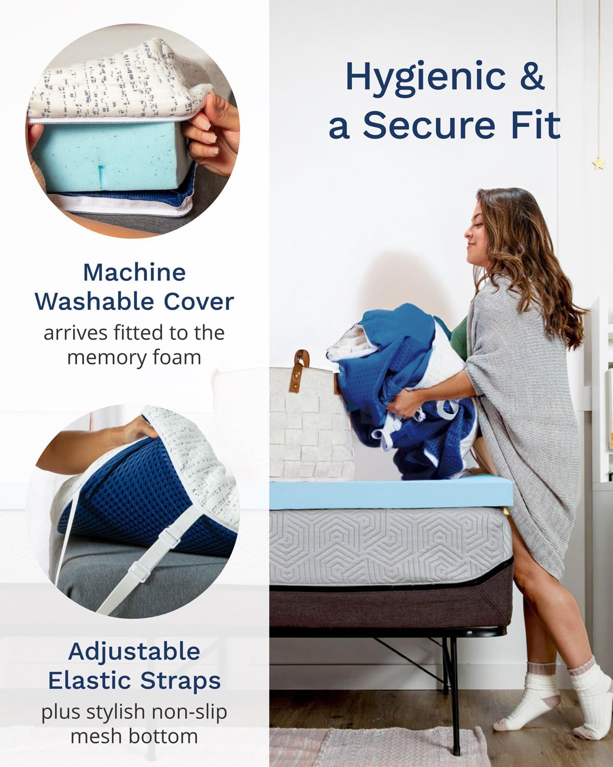 ViscoSoft 3 Inch Memory Foam Mattress Topper Full XL - Select High Density Ventilated Extra Long Mattress Pad - Premium Removable Rayon Cover