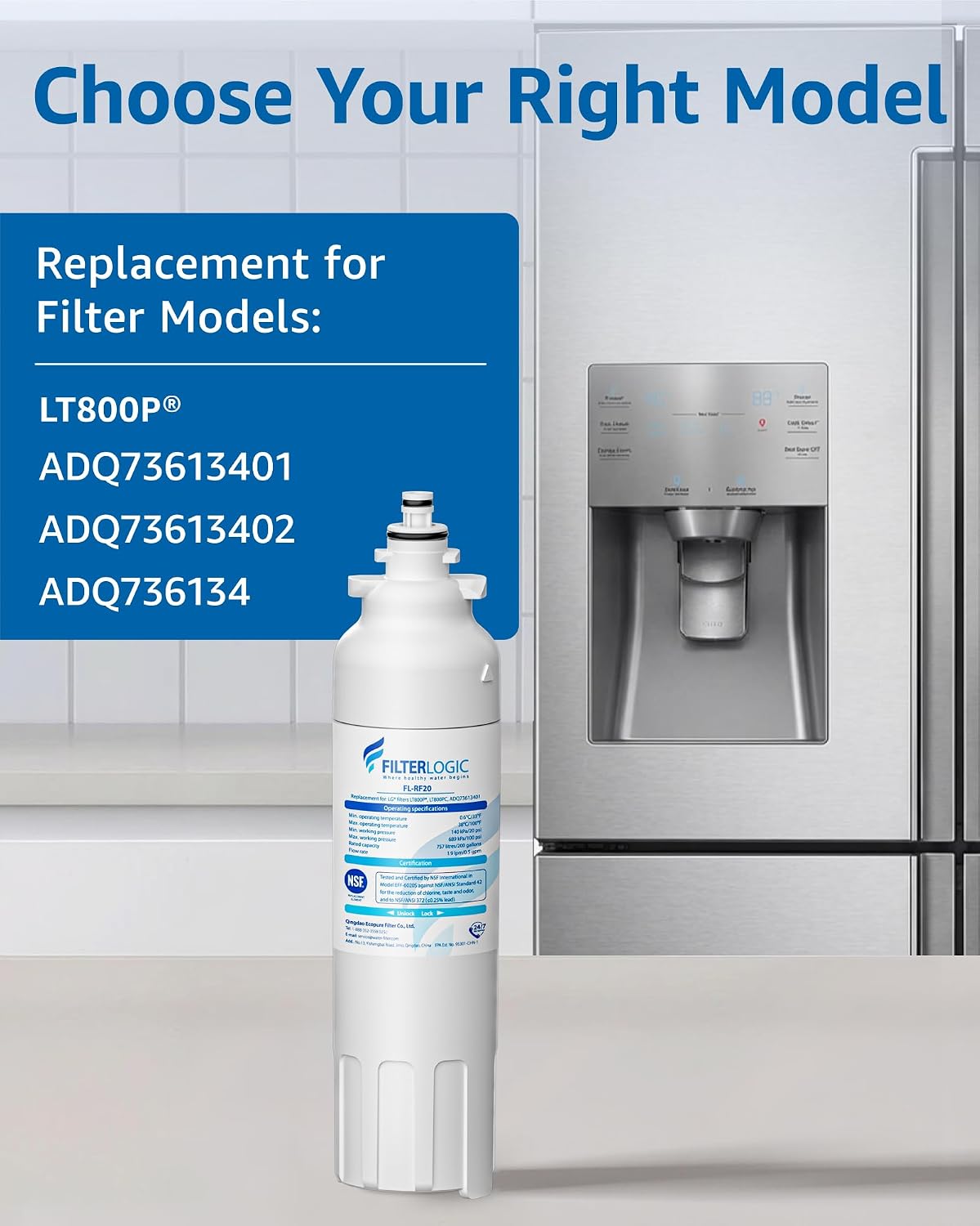 Filterlogic ADQ73613401 Water Filter, Replacement for LG® LT800P® 3 Pack