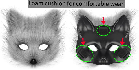 Therian Mask Animal Wolf Paw Gloves & Furry Cat Ears Collar Set with Fox Tail - Cosplay Costume Kit