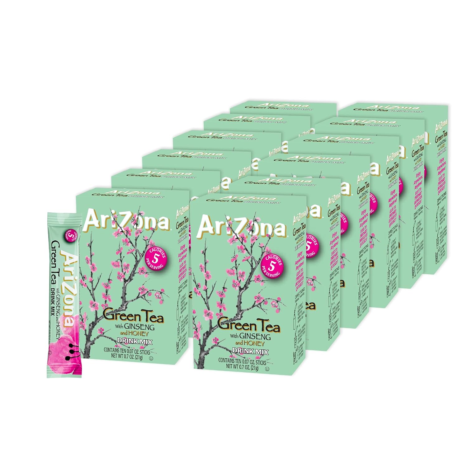 AriZona Green Tea On-the-Go Powder Drink Mix 0.07oz 10ct Box (12 Pack)