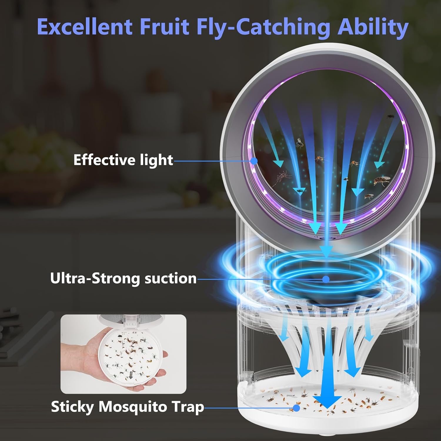 Fruit Fly Traps for Indoors, White Gnat Trap Indoor with Suction & Timer