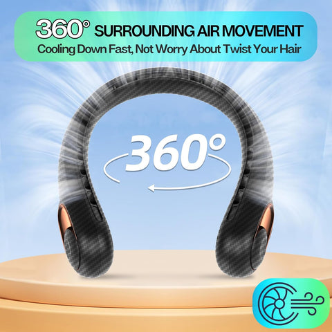 KIDEE Neck Fan Rechargeable, Portable Fan, Upgraded LED Display, 4000 mAh Battery Operated, 3 Speeds Adjustable Personal Wearable Fans for Women Men, Carbon Fiber Black