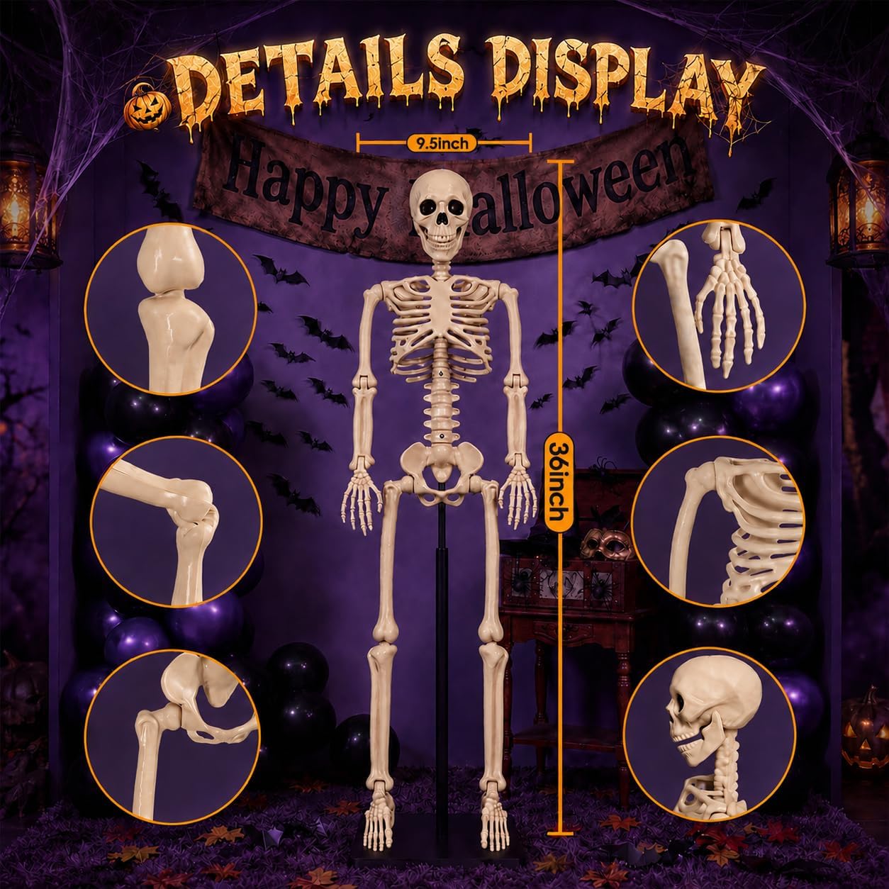 Abakuku 2 Pack 36" Halloween Skeleton Decorations,Human Bones for Halloween Party with Movable Joints,for Haunted Houses, Front Lawn, Graveyard Props