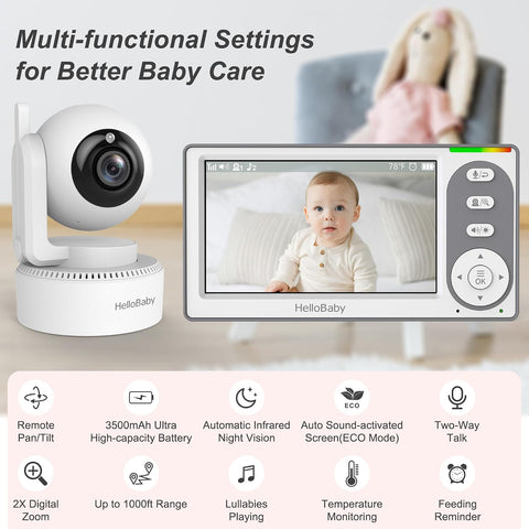 HelloBaby 4.3'' Video Baby Monitor No WiFi, 30 Hours Battery