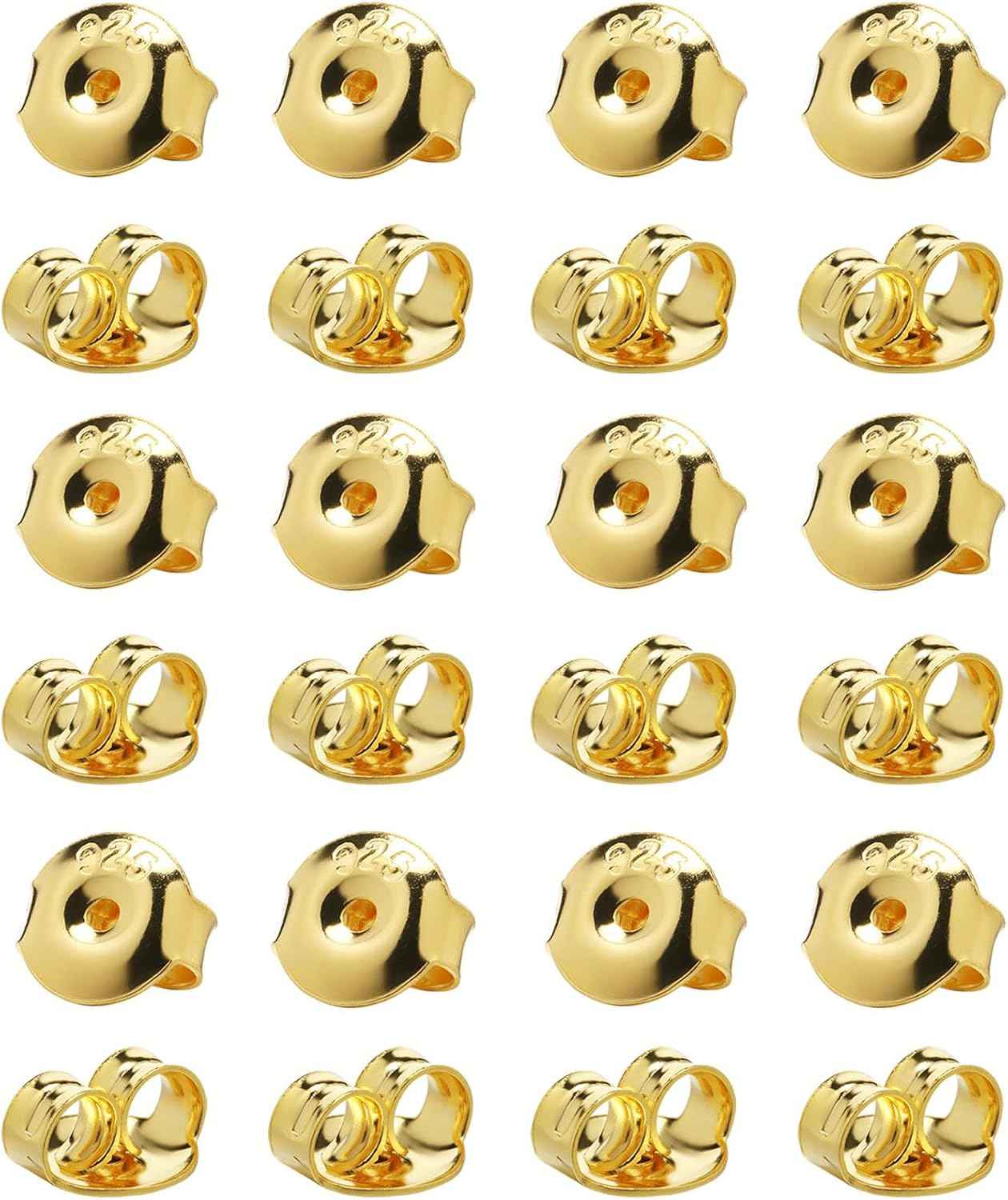 DELECOE 24pcs 925 Silver Earring Backs Replacements, 14K Gold Plated Hypoallergenic Earring Backs for Studs, Secure Locking Earring Backingsfor Stud Earrings, 6mm Gold