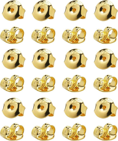 DELECOE 24pcs 925 Silver Earring Backs Replacements, 14K Gold Plated Hypoallergenic Earring Backs for Studs, Secure Locking Earring Backingsfor Stud Earrings, 6mm Gold