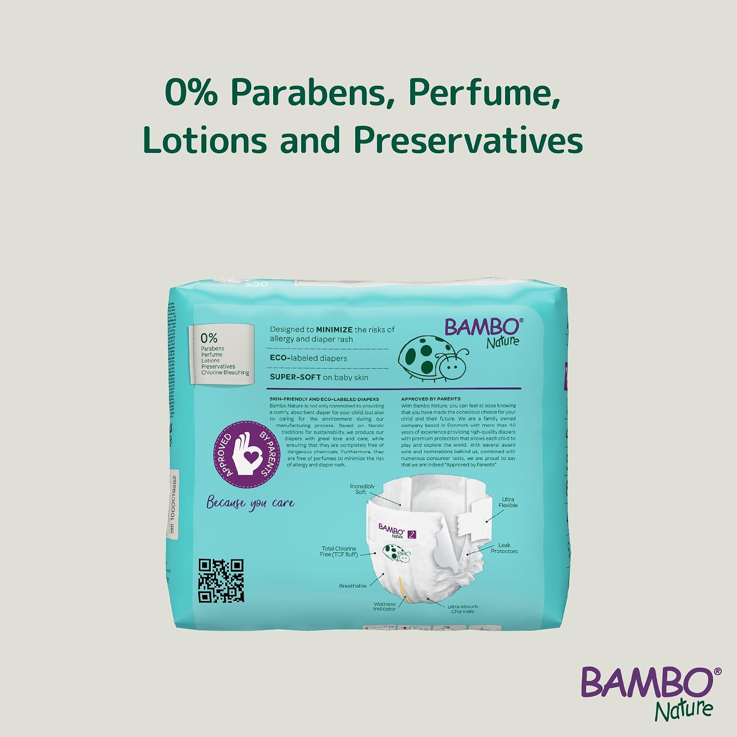 Bambo Nature Hypoallergenic Baby Diapers, Eco-Labeled Sustainable Diapers, Enhanced Leakage Protection, Totally Chlorine-Free, Skin Friendly, and Super Absorbent - Size 2 (4-9lbs) - 180 Count
