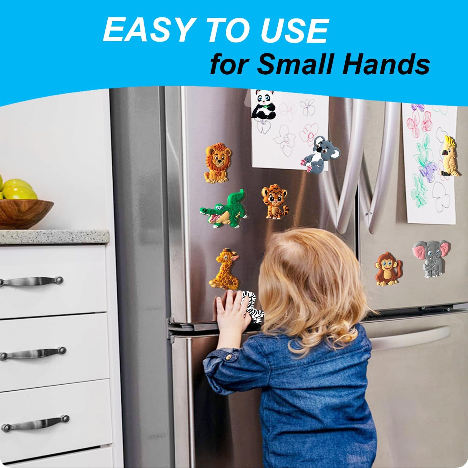 Fridge Magnets for Toddlers Wild Animal - Refrigerator Magnets for Kids - Large Cute Soft Full Back Magnetic Animals for Fridge - Toddler Magnets for Refrigerator - Rubber Big Size Kid Magnet Toys