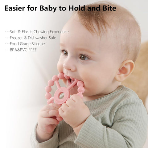 3 Pack Ring Teether Baby Infant Toys, Baby Essentials, Silicone Teething Ring Toys for Babies 0-6 Months, Seposeve Toddler Teethers 6-12 Months 12-24 Months, Infant Teething Relief, Purple Pink White